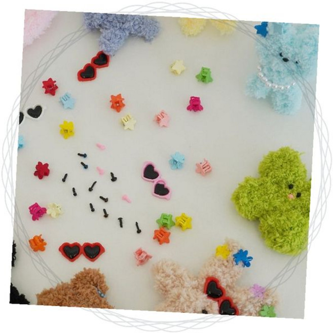 모루 인형 눈알 코 나사눈 꾸미기 재료 부자재 만들기 소품, 1개, 8.집게핀(색상랜덤)-꽃 2개