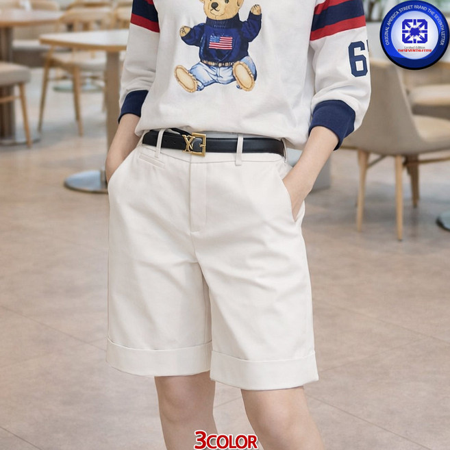 더세븐스레터 [밸트무료증정]여성 여름 하이엔드 솔리드 하이웨이스트 스트레이트 레그 반바지 스판덱스 3칼라 자체생산