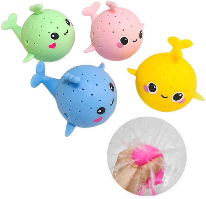 고래 말랑 물풍선 4종세트, 1세트, 옐로우+그린+핑크+블루