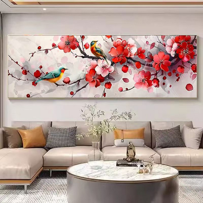 보석십자수 DIY 매화꽃 기쁜소식의 까치새 (액자미포함) 100x40cm, 1개, 핑크