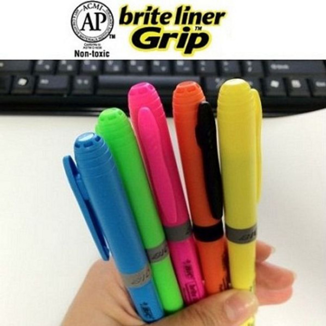 BiC Made in U.S.A..프랑스 빅 브라이트 라이너 Grip 형광펜 1타스(12자루) A111-1s, 하늘 1타스, 총 수량