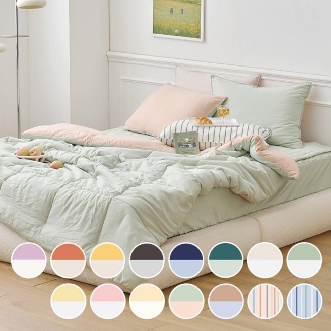 모던하우스 ON 젤라또 리버시블 차렵이불 S/Q 9color, 블루 스트라이프