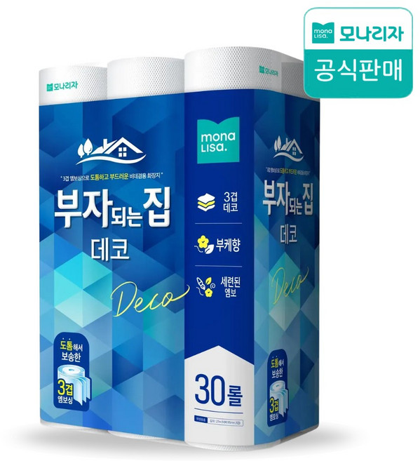 모나리자 부자되는 집 천연 펄프 3겹 화장지 데코 27m, 30롤, 1개