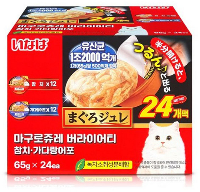 이나바 마구로쥬레 유산균 코스트코 고양이간식, 참치+가다랑어(24회분), 65g, 24개