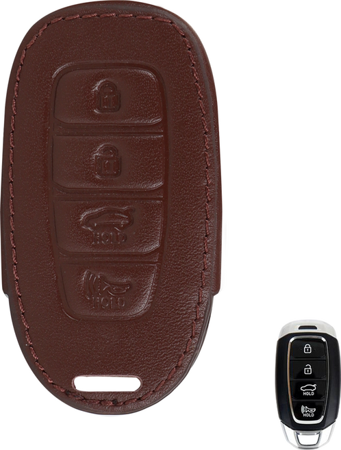 바이어블 현대 그랜져 IG 4버튼 스마트키 가죽 케이스 VA-L02, 브라운