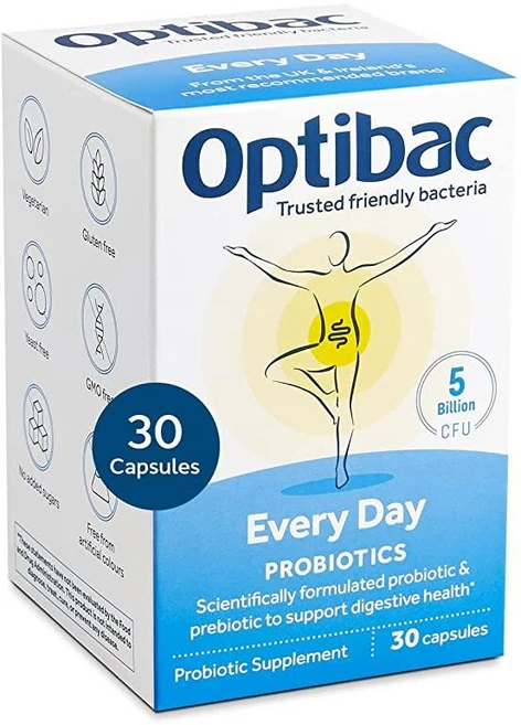 Optibac Probiotics for Every Day - 소화 및 장 건강을 위한 채식주의자 프로바이오틱 보충제 50억 CFU 및 프리바이오틱 - 30캡슐, 1, 30 - 쿠팡