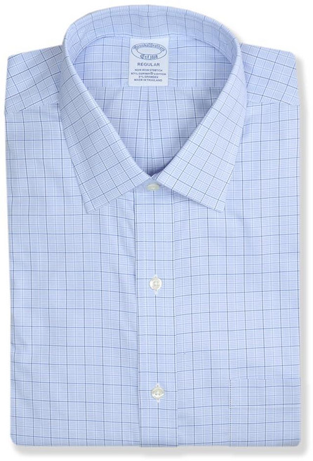 브룩스 브라더스 Brooks Brothers 남성용 리젠트 레귤러 핏 수피마 면 혼합 격자무늬 포켓 드레스 셔츠 218693 라이트 블루 미니 스퀘어