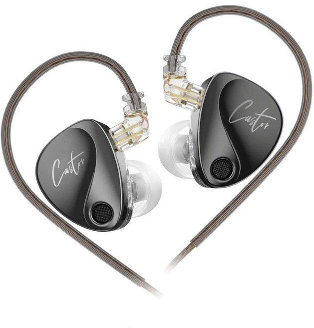 베이스강화 유선인이어 이어폰 KZ Castor 모니터 사운드조정 소음 차단 IEM 2PIN, Black (마이크X)
