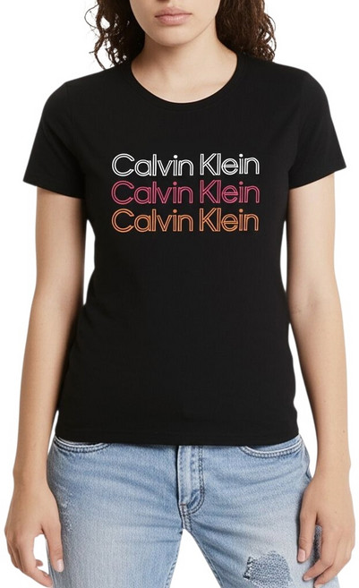 캘빈클라인 퍼포먼스 트리플로고 여성 라운드티 반팔티 블랙