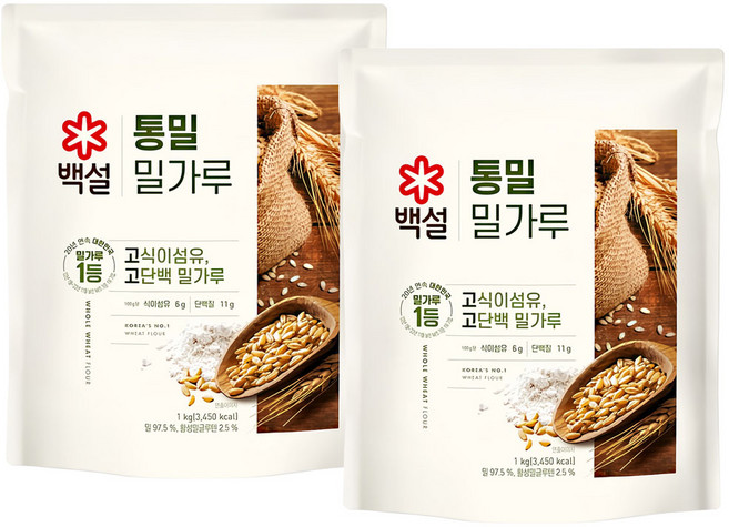 백설 통밀밀가루, 1kg, 2개