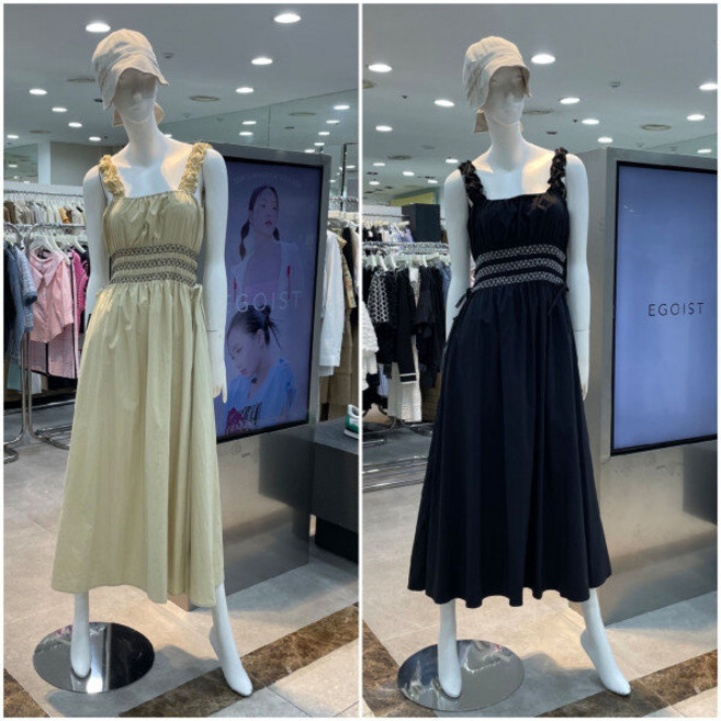 에고이스트 웨이스트 자수 스모킹 롱 원피스 EQ2JO602_DG