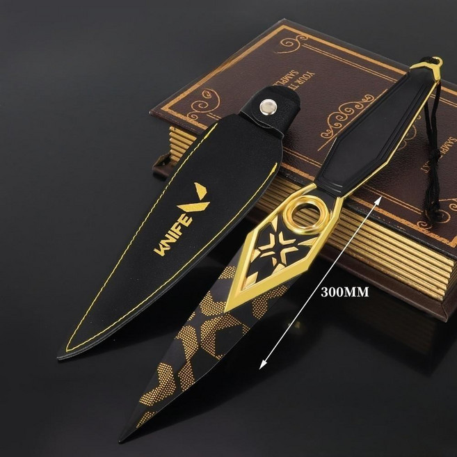 Valorant 챔피언십 제트 윈드 쿠나이 카람빗 발로란트 칼, 30cm 챔피언 쿠나이 - 가죽 케이스 포함, 1개