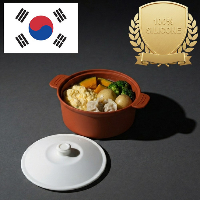 아티즌 쿡 국산 실리콘 계란찜기 전자레인지 용기 내열유리 찜기 주방용품 이유식 용기, 1개, 중형 원형 / 바디:카라멜 / 뚜껑:화이트