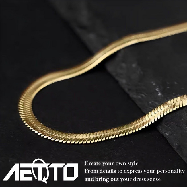 AETTO 金色寬版蛇骨項鍊 精緻醫療鋼 刀片鍊 男女皆宜
