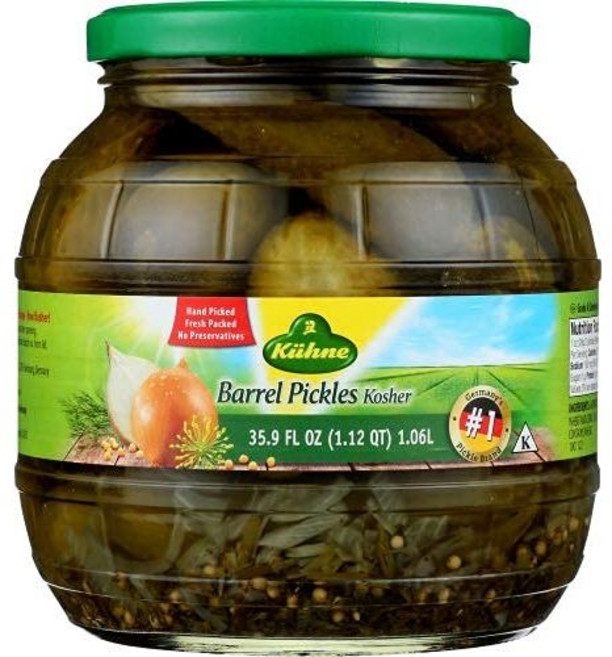 쿤 코셔 배럴 피클 35.9 fl oz 독일산 딜 양파 Kuhne Kosher Barrel Pickles 35.9 fl oz from Germany with with di, 1개