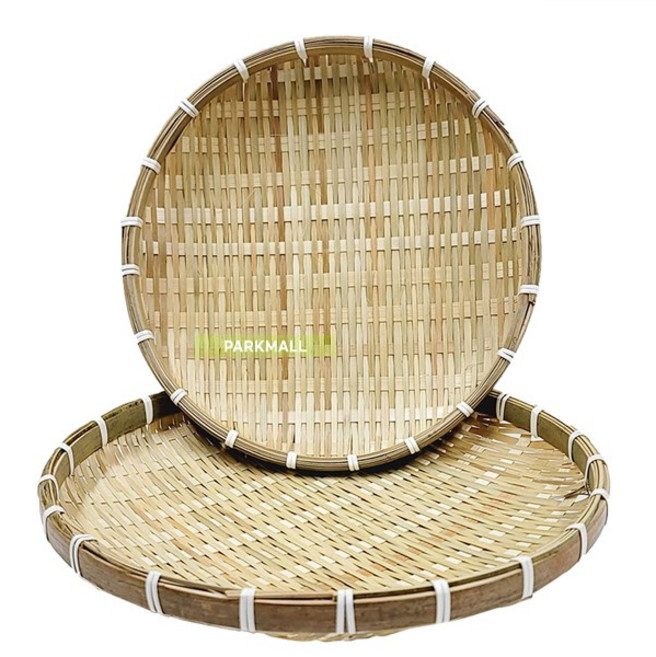 1+1 대나무 원형 채반 (25/27/30/32/33/34 소쿠리 바구니 나무쟁반 전 부침개 광주리), 25cm+25cm 2개