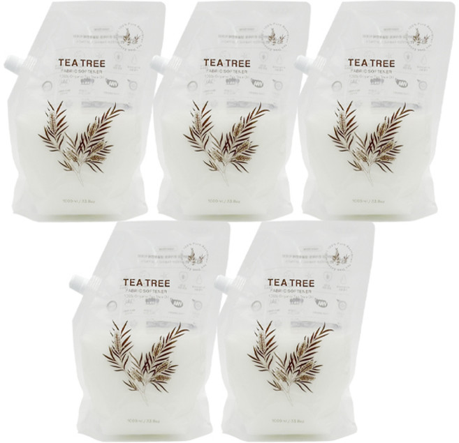 세이브타임 티트리 섬유 유연제 리필 미세 먼지 향기좋은 고농축 실내건조 살균 소독 탈취제, 5개, 1L