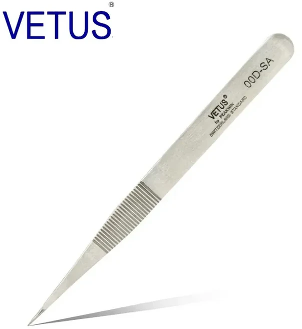 100% VETUS 오리지널 하이퍼 파인 트위저 고정밀 비자성 항산성 핀서 매니큐어 ESD 포셉 00D-SA, 01 00D-SA