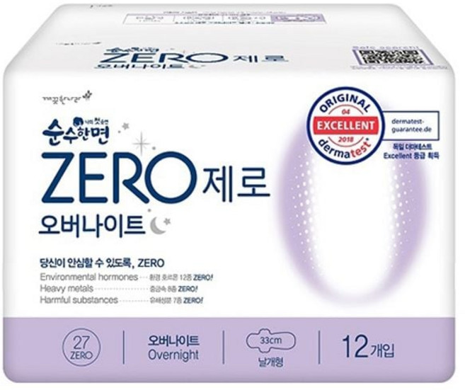 깨끗한나라 순수한면ZERO 생리대 오버나이트수퍼롱12PTC, 1개, 1개입