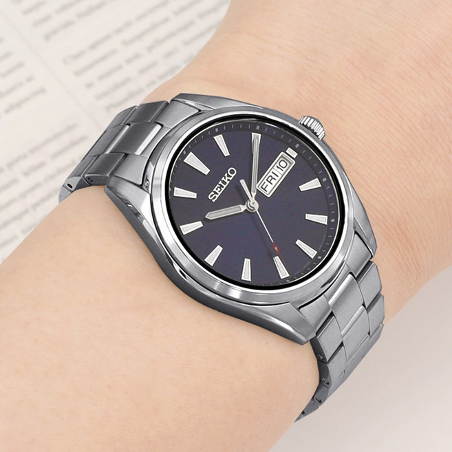 세이코 데이데이트 라운드 블루 아날로그 남자 메탈 손목 시계