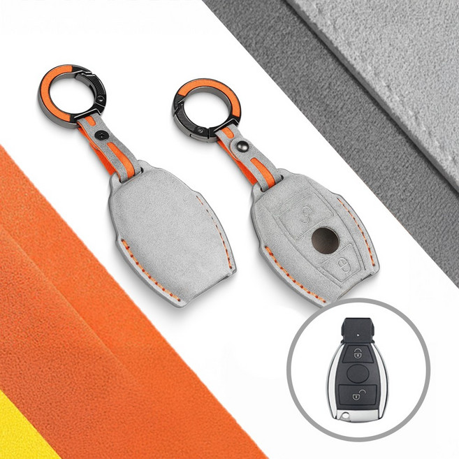 벤오토 벤츠 A클래스 B클래스 C클래스 E클래스 GLA GLC GLE 호환 알칸타라 스마트키 가죽 키케이스 2 3 4버튼 키링 키홀더 (S6-BA2 BA3 BB3 BC BB4), 8-01. 벤츠 2버튼 (S6-BA2), 그레이