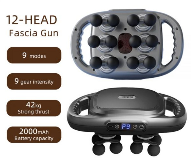 [전동 마사지건] 12 헤드 근막 총 고주파 진동 바디 마사지 뒤로 및 허리 목 어깨 근육 masajeador, [04] Grey