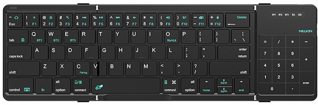 NILLKIN 휴대용 접이식 블루투스 키보드 터치 패드 PC 테블릿 스마트폰, 블랙, NILLKIN 접이식