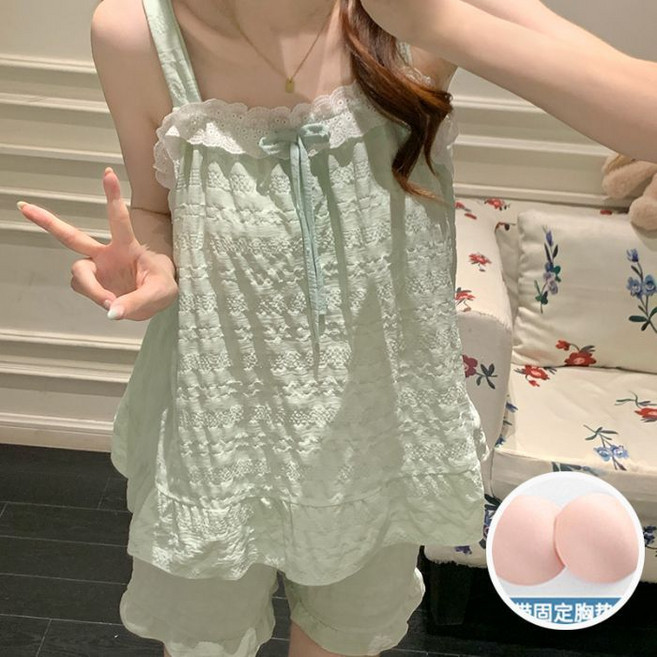 帶胸墊 睡衣套裝 吊帶家居服