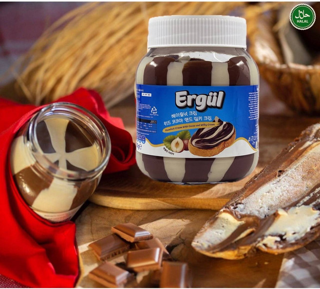 Halal Hazelnut Cream with Cocoa and Milk Creamby Ergul Turkey" "터키 에르굴 하랄 헤이즐넛 코코아 크림 & 밀크 크림, 5개, 900g
