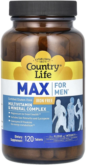 Country Life Max for Men 종합비타민 & 미네랄 복합체 철분 무함유 120정, 1개 - 쿠팡