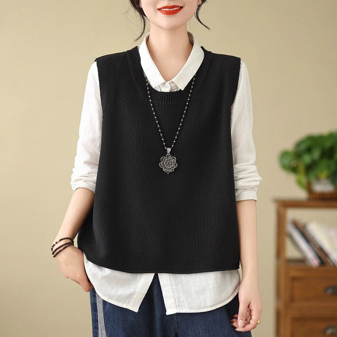 루즈핏 날씬해 보이는 조끼 니트 조끼 여자 봄 가을 겨울 CIILLNY