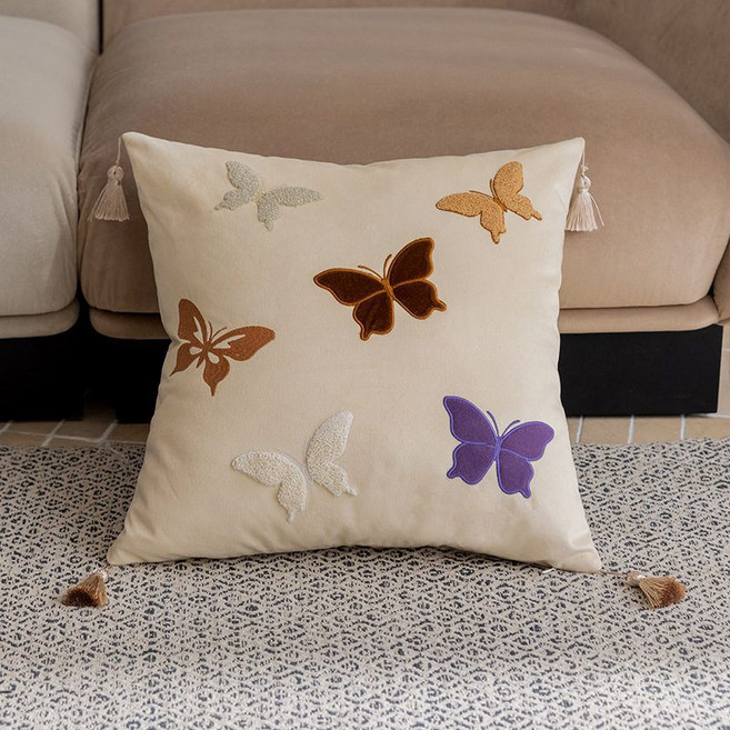 SUSIELADY 빈티지 나비 자수 쿠션커버 - 럭셔리 소파 등쿠션 / 거실 인테리어 장식