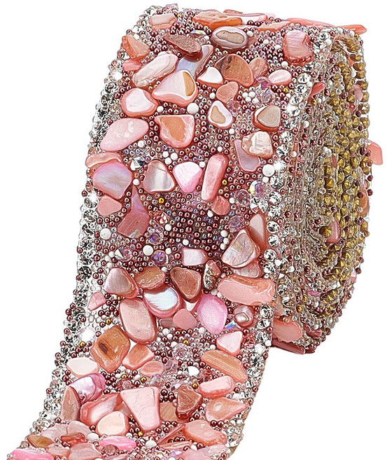 글래스 셀프 애드헤시브 핫픽스 라인스톤 리본 트리밍 의상 액세서리, 1개, 핑크 213