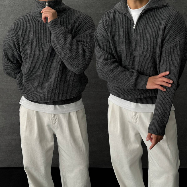 남자 여자 반집업 시밀러룩 크롭 니트 집업