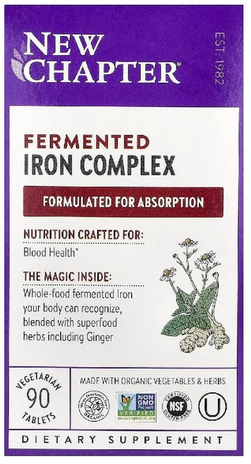 뉴 챕터 발효 철분 복합체 비타민 C E 12 식물성 정제 90정 - 쿠팡