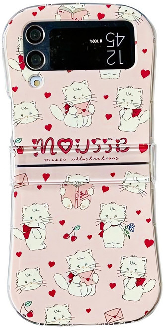 얌코 갤럭시 z플립3 z플립4 z플립5 z플립6 힌지보호 실리콘 휴대폰 케이스 화이트캣 러브레터