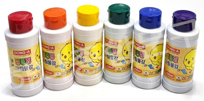 동아 노랑병아리 딩동댕 그림 물감 세트, 200ml, 6색