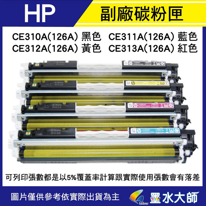 HP 環保副廠相容碳粉匣 CP1025nw M175 雷射印表機, 1個, 126A紅色, 紅色
