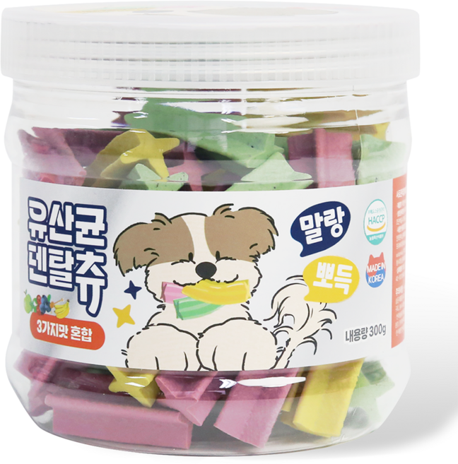 푸디 더특별한식탁 유산균 덴탈츄 강아지 간식 껌, 1개, 300g, 알록달록 맛조합 콤보