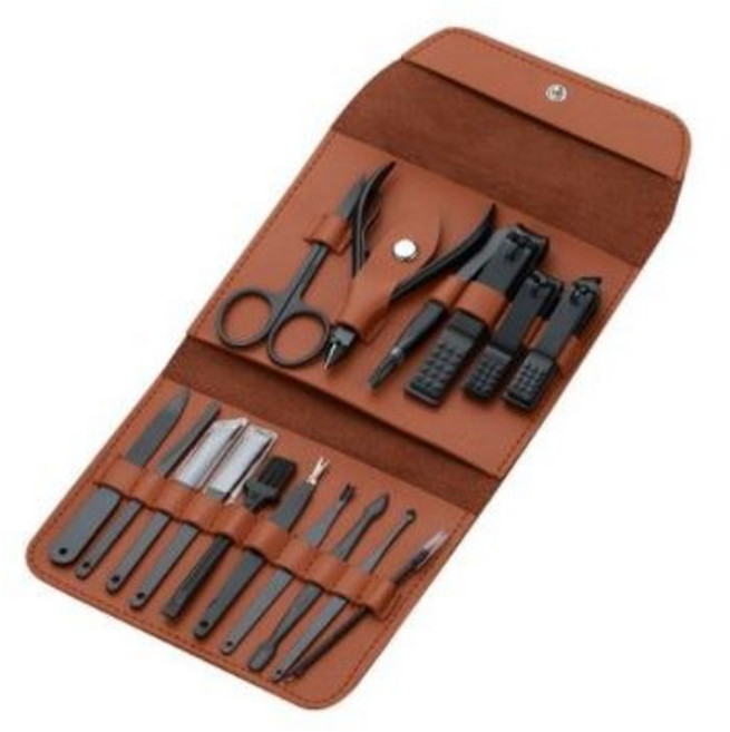 프리미엄 가죽 손발톱깍이 16종 세트, 브라운, 2세트