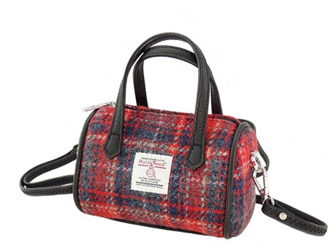 Glen Appin Harris Tweed 'Lossie' Tiny Bowling Bag (Red & Grey Tartan), 252073 Glen Appin Harris Tweed