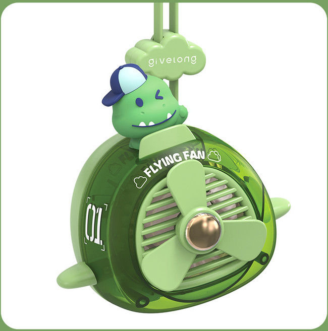 애니버디즈 어린이 휴대용 목걸이선풍기 충전식, 그린다이노, 그린다이노, 선풍기