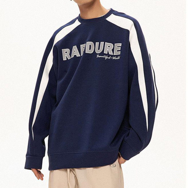 데일로엔 남여공용 오버핏 스포티 배색 긴팔 맨투맨