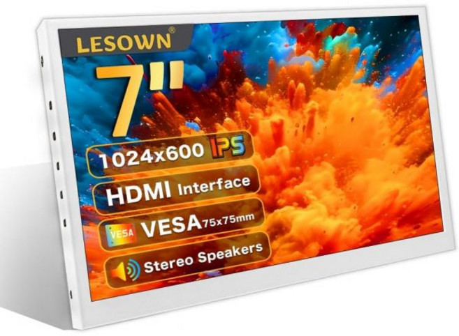 7인치 휴대용 HDMI 모니터 소형 미니 디스플레이 보조 화면 1024x600 IPS LCD VESA 월 마운트 PC 온도 디스플레이카메라 CCTV용 스피커 포함 윈도우 라즈베, 1개