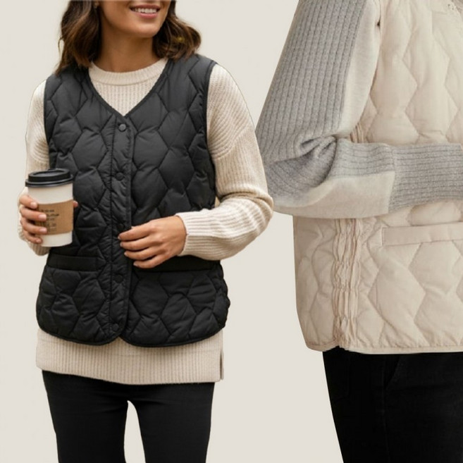 셔링 패딩조끼 깔깔이 여성 이너 슬림 얇은 따뜻한 보온 패션 점퍼 경량 겨울 방한