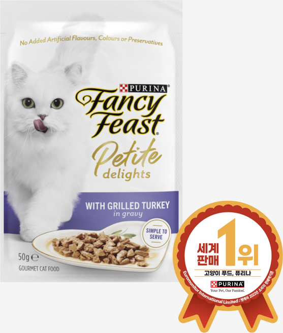 팬시피스트 3개월 이후 고양이 쁘띠딜라이트 주식 파우치, 칠면조, 50g, 24개