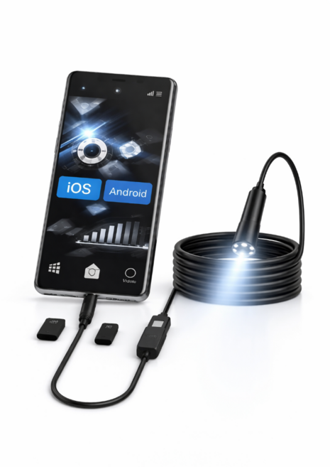 공구팜 아이폰 갤럭시 겸용 강선 C타입 스마트폰 내시경 카메라, 1개, 2미터