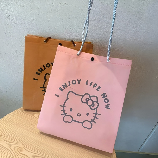 리유저블 방수 부직포 쇼핑백 큐티 KT 캣 부직포 쇼핑백, 10개, 베이비 핑크28*30*10CM