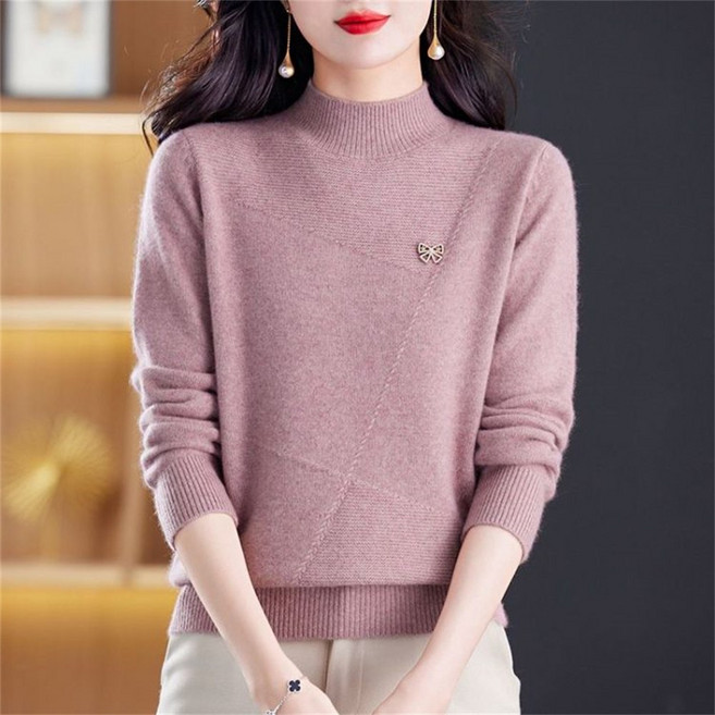 TKX 여성 고급 가을 겨울 니트 세련된 장식 티셔츠 캐시미어 스웨터 소프트