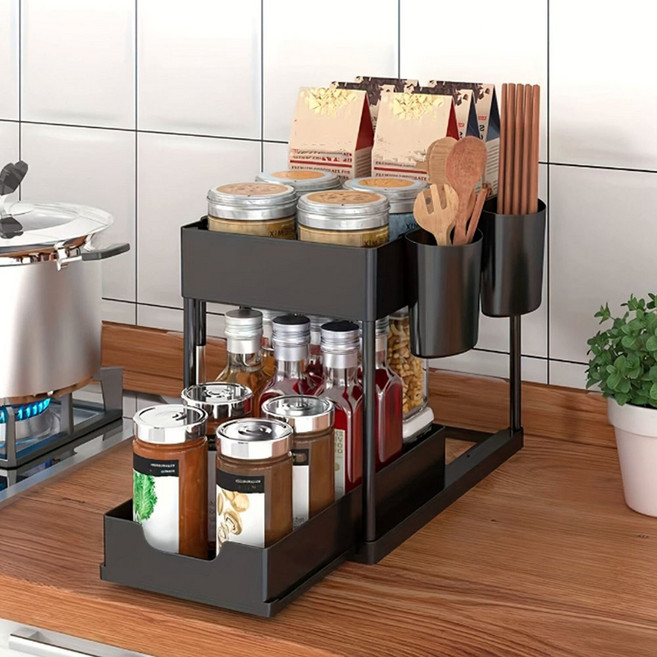 진컴퍼니 주방수납 슬라이딩 바구니 블랙 1개